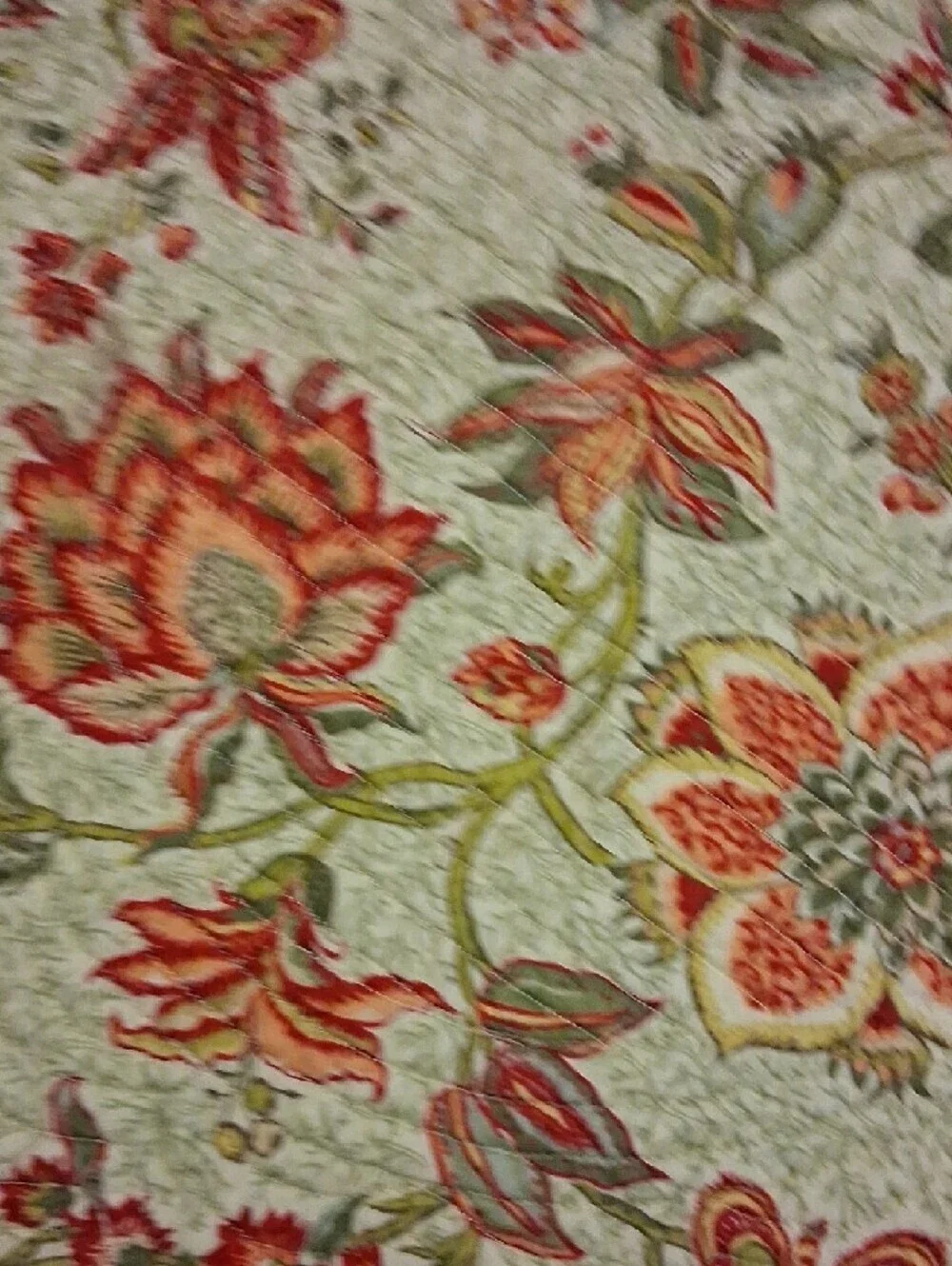 Quilted Floral Scalloped Placemats - Sage Green with Coral Accents (Set of 8)